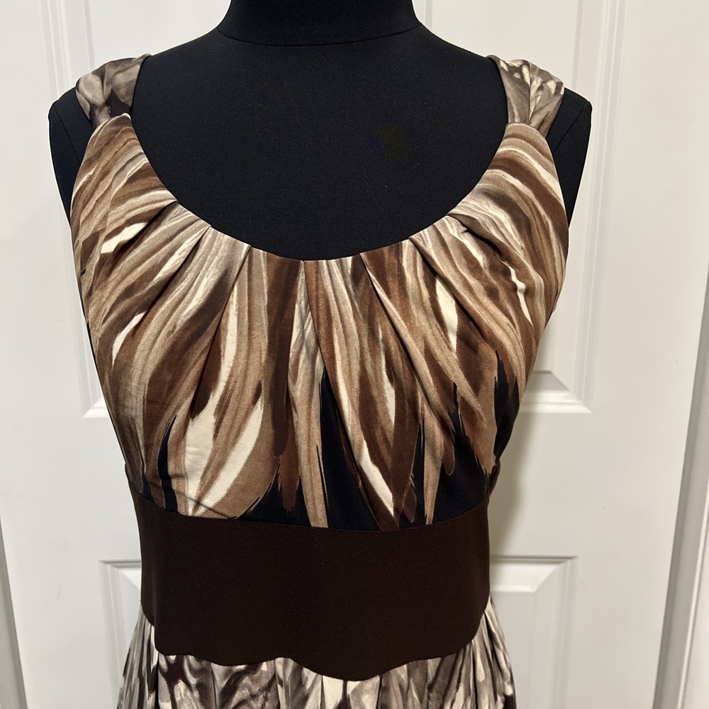 R&M Richards Dress Size 16 Brown Sleeveless Dressy Abstract Stretch Zip Back‎ - Picture 2 of 10